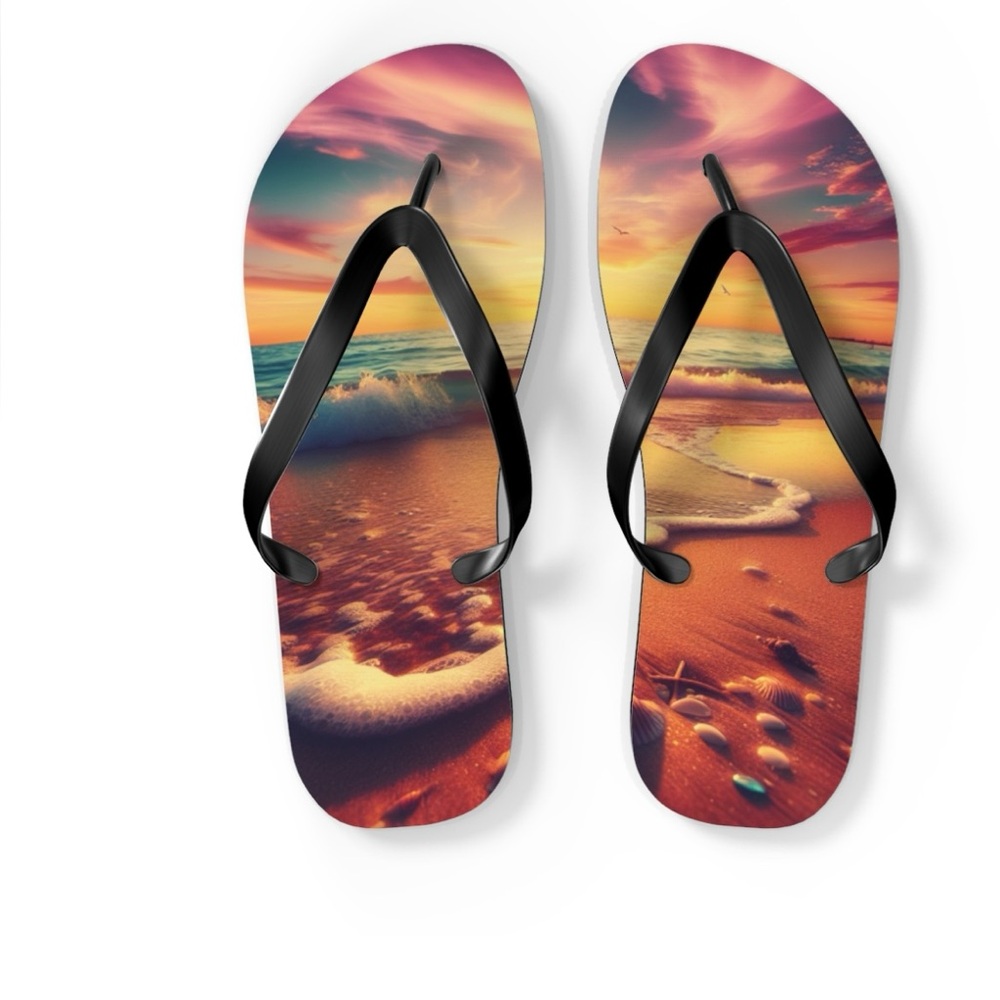 Flip Flops - Beach Waves and Sunset Design